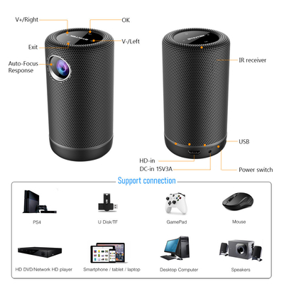 HIFI Hoparlör Modu ile 4K Android 9 Projektör LED Kablosuz Mini DLP Projektörler